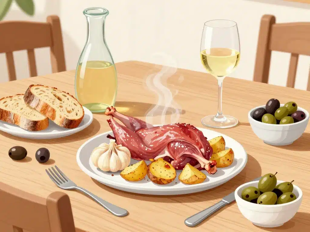 plat lapin à l'ail recette espagnole avec accompagnements et vin espagnol