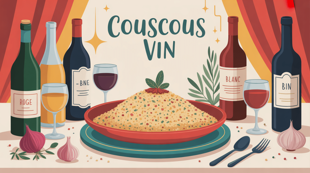 Illustration couscous et vin méditerranéen