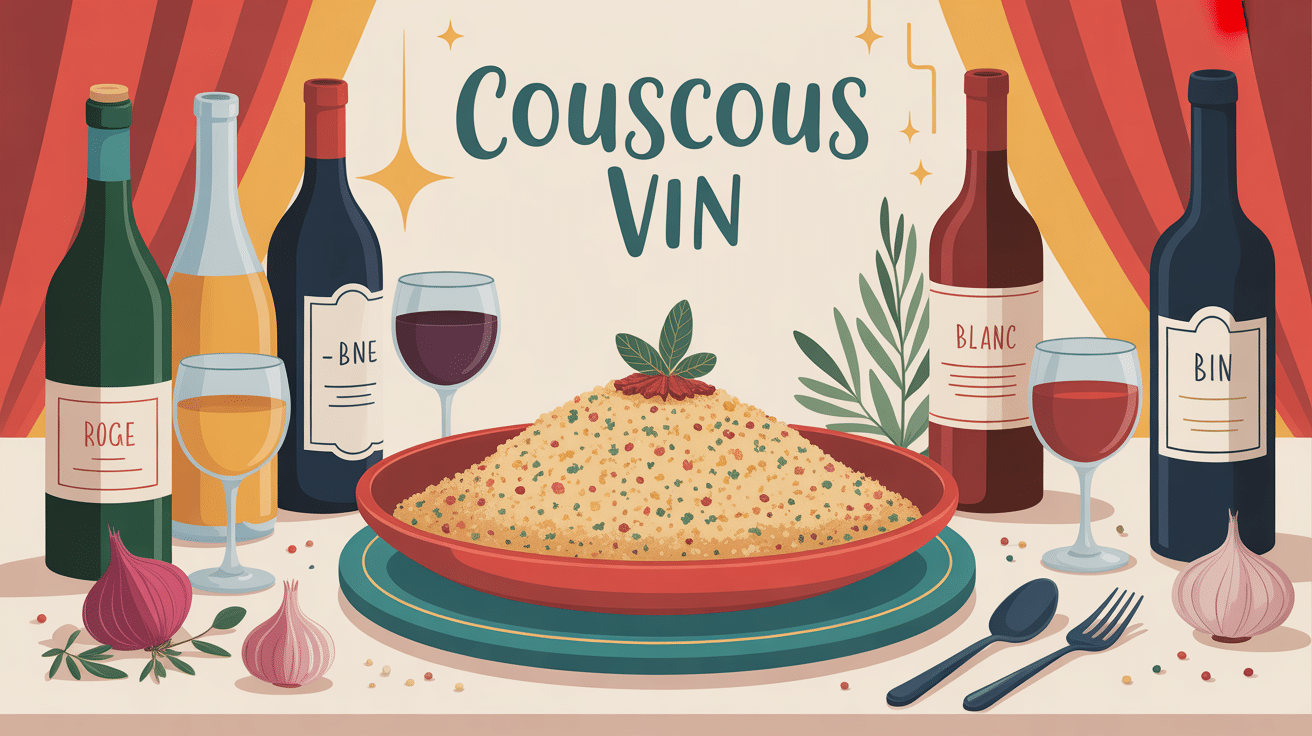 Illustration couscous et vin méditerranéen