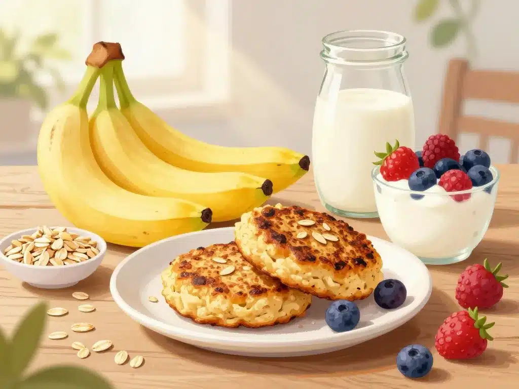galette flocons d'avoine banane avec ingrédients sains pour bienfaits nutritionnels