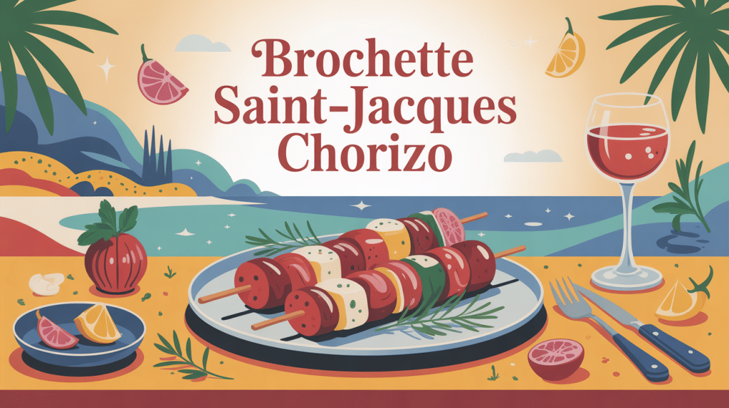 brochette saint jacques chorizo élégante sur assiette festive