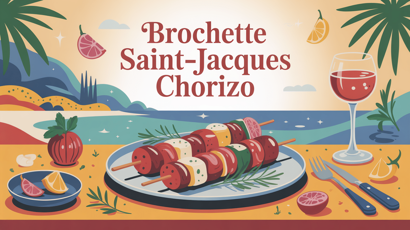 brochette saint jacques chorizo élégante sur assiette festive