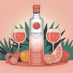 illustration moderne bouteille ciroc peche table fruits