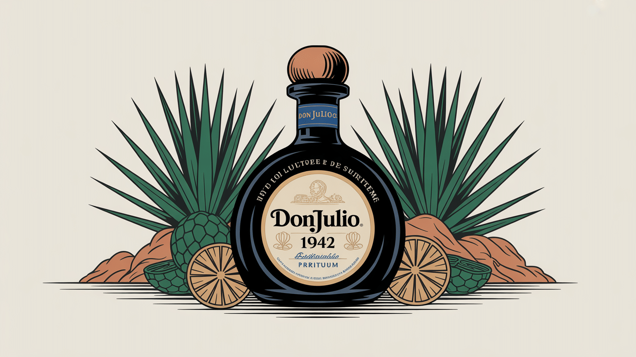 Don Julio 1942 illustration bouteille élégante agave doré