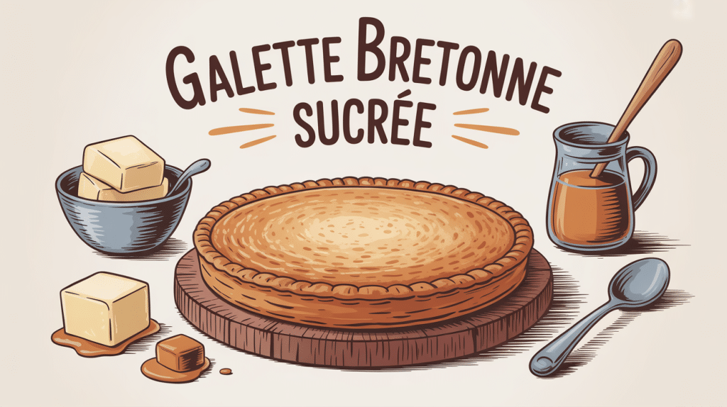 galette bretonne sucrée dorée avec beurre demi-sel et caramel