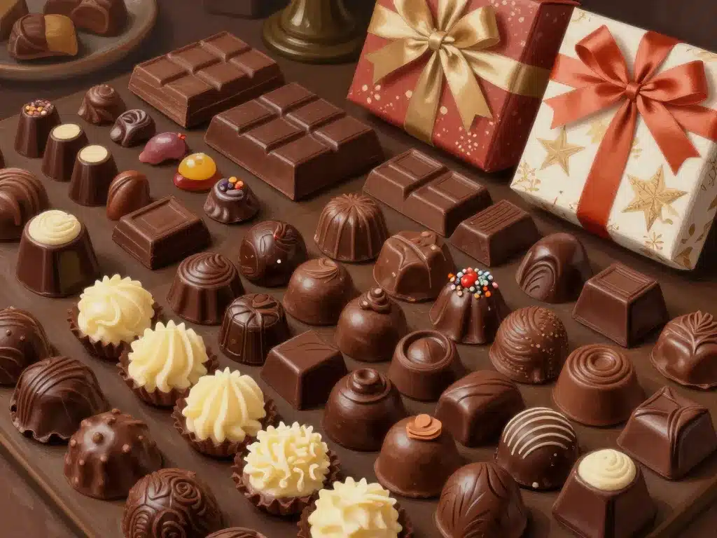 scene produits leonidas ou jeff de bruges assortiment chocolats