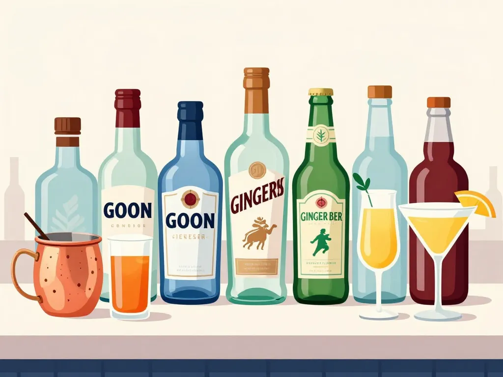 Sélection gin, ginger beer et verre london mule