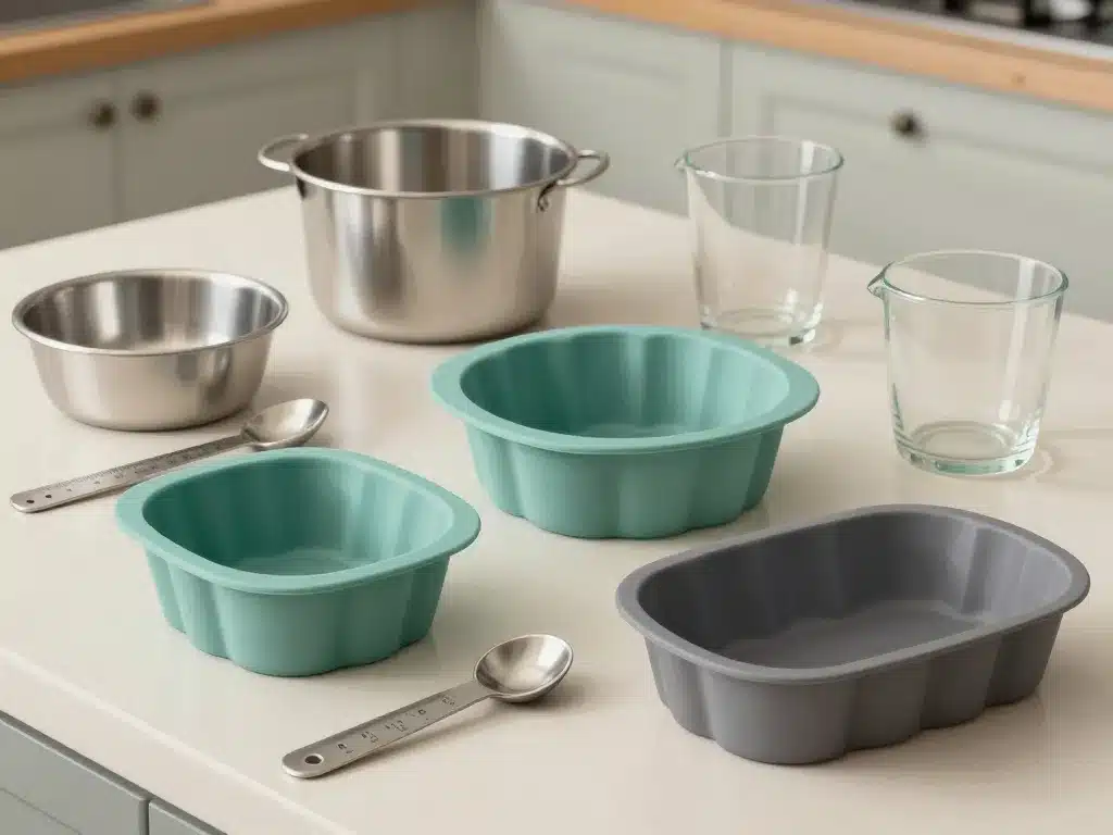 scène de produits moule savarin silicone métal verre sur plan de travail