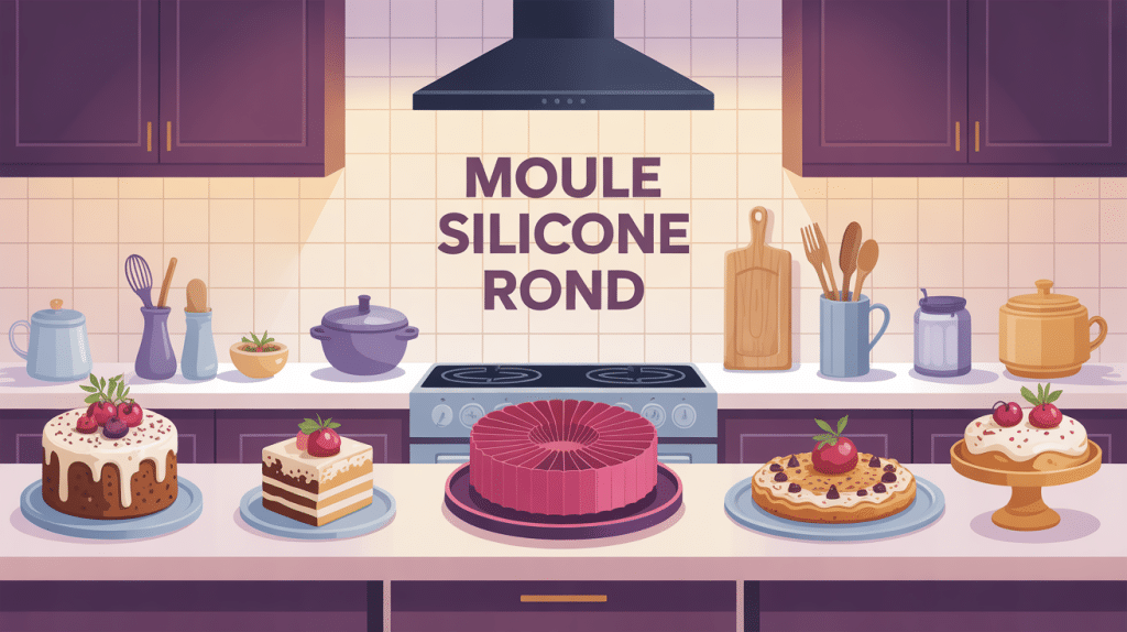 moule silicone rond en cuisine avec gâteaux