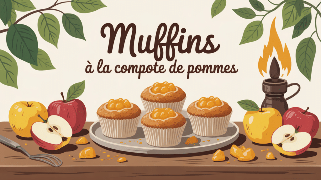 muffins a la compote de pommes dorés sur table rustique