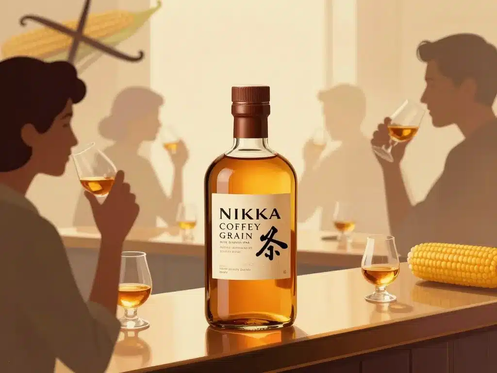 Nikka Coffey Grain Whisky sur bar élégant avec arômes vanille et maïs