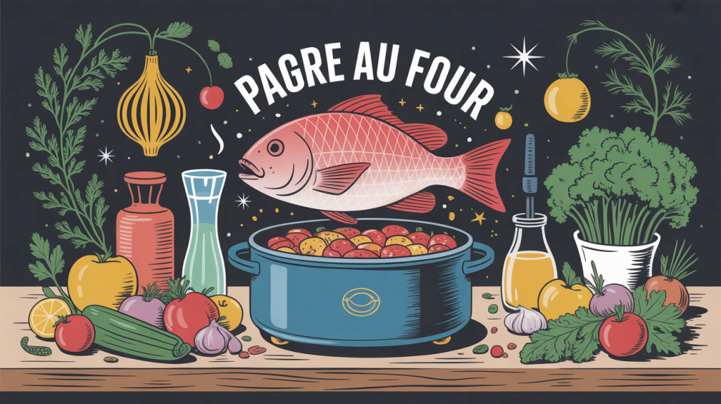 Illustration pagre au four doré sur table avec légumes