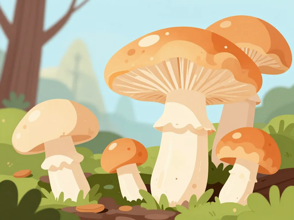 champignons pied de mouton sur sol forestier avec aiguillons et chapeau crème