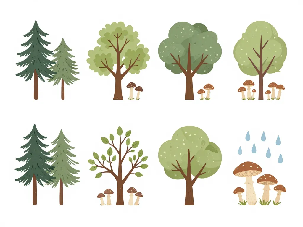 diagramme habitat et saison pied de mouton en forêt sous arbres feuillus et résineux