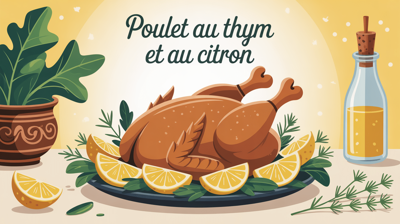 Poulet au thym et au citron doré présentation méditerranéenne