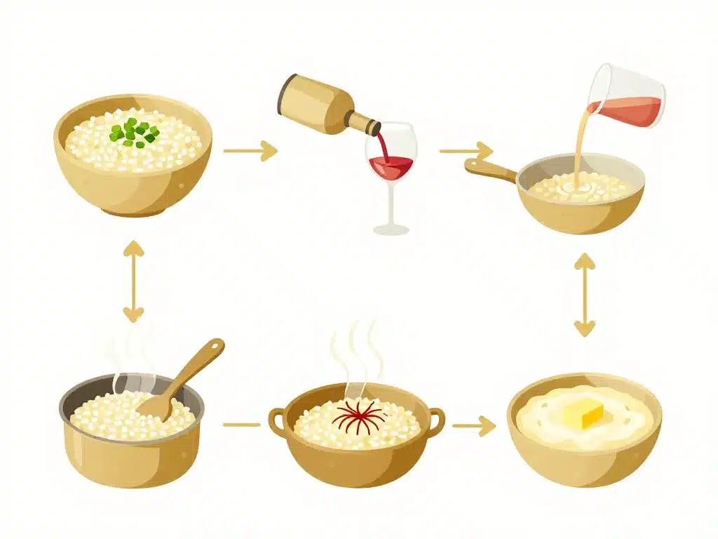 étapes cuisson risotto a zafferano crémeux