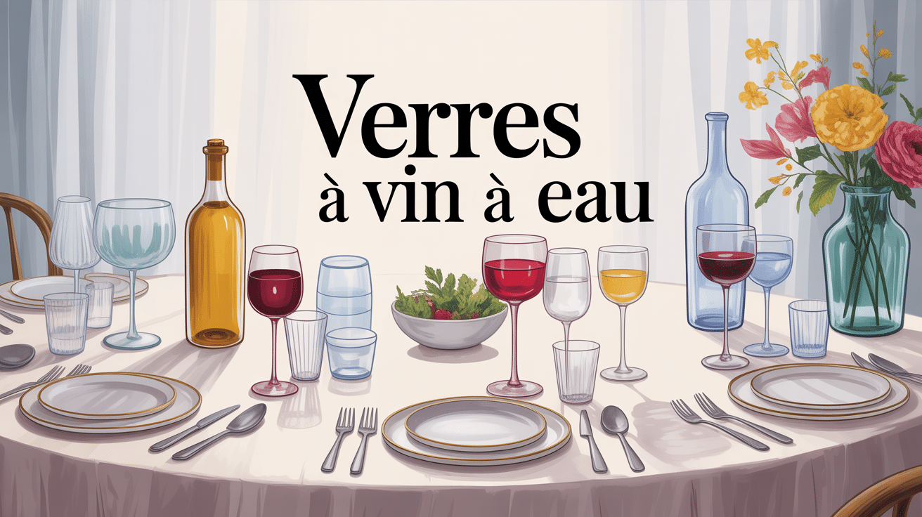 Table dressée avec verres à vin et à eau