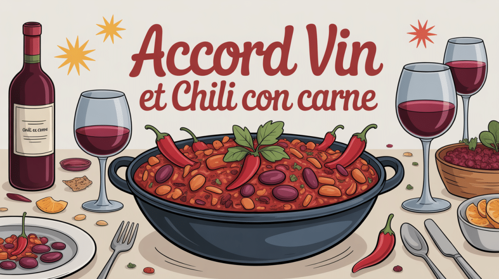 illustration accord vin et chili con carne repas festif