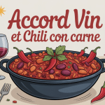 illustration accord vin et chili con carne repas festif