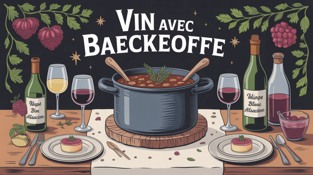 quel vin avec le baeckeoffe, plat et vins blancs sur table alsacienne