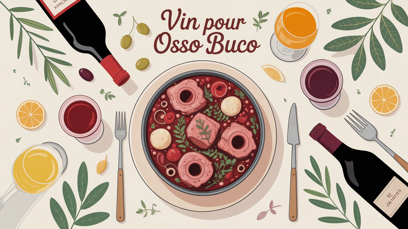 illustration osso buco et vins italien table conviviale