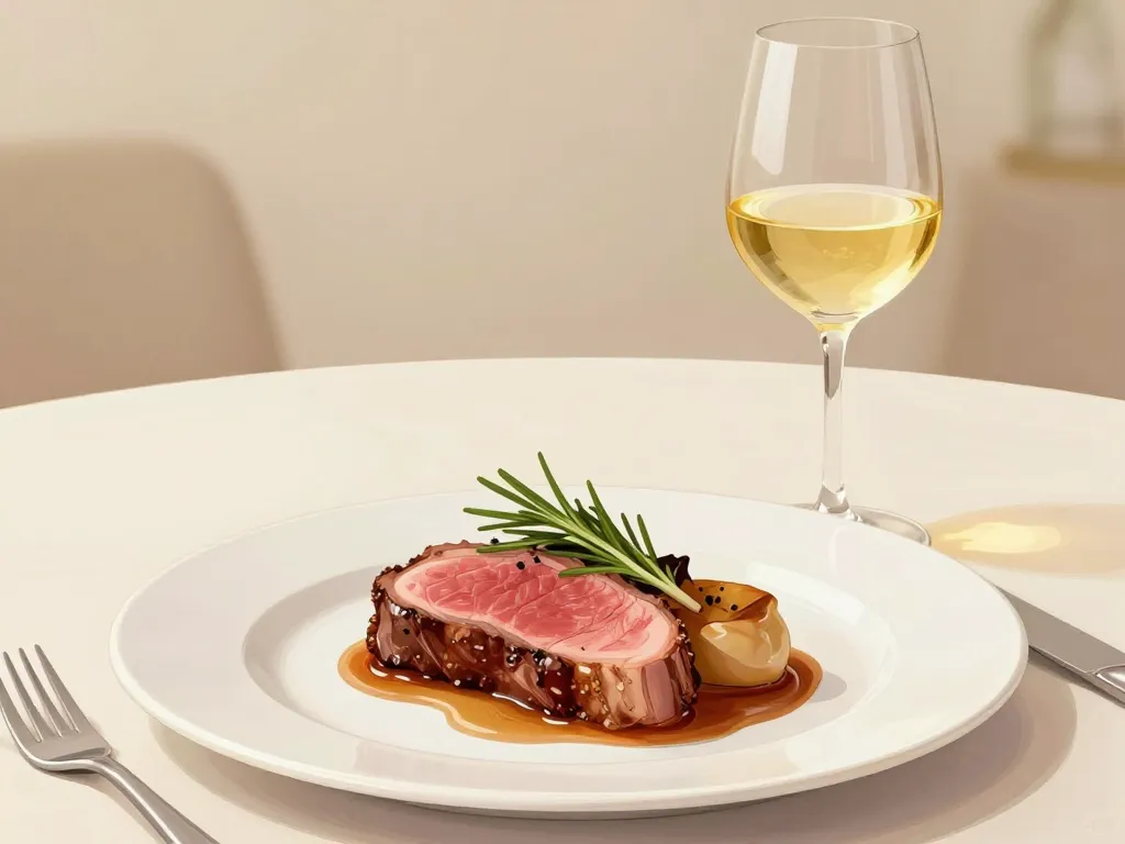 quelle vin avec du veau assiette et verre vin blanc