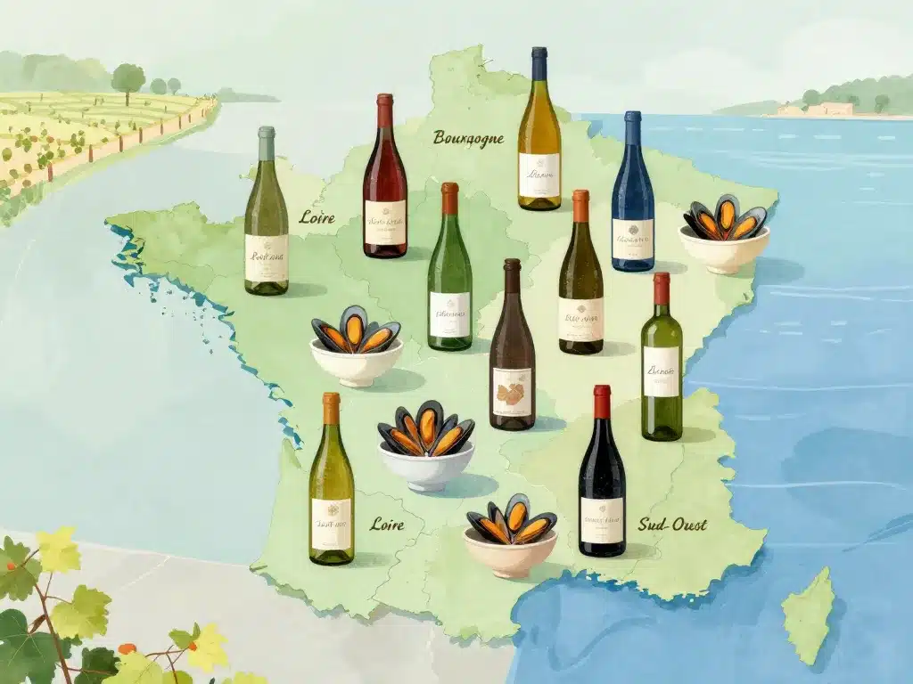 quelle vin blanc pour les moules cartes régions françaises