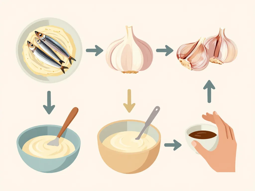 Recette anchoïade crémeuse étapes de préparation en diagramme