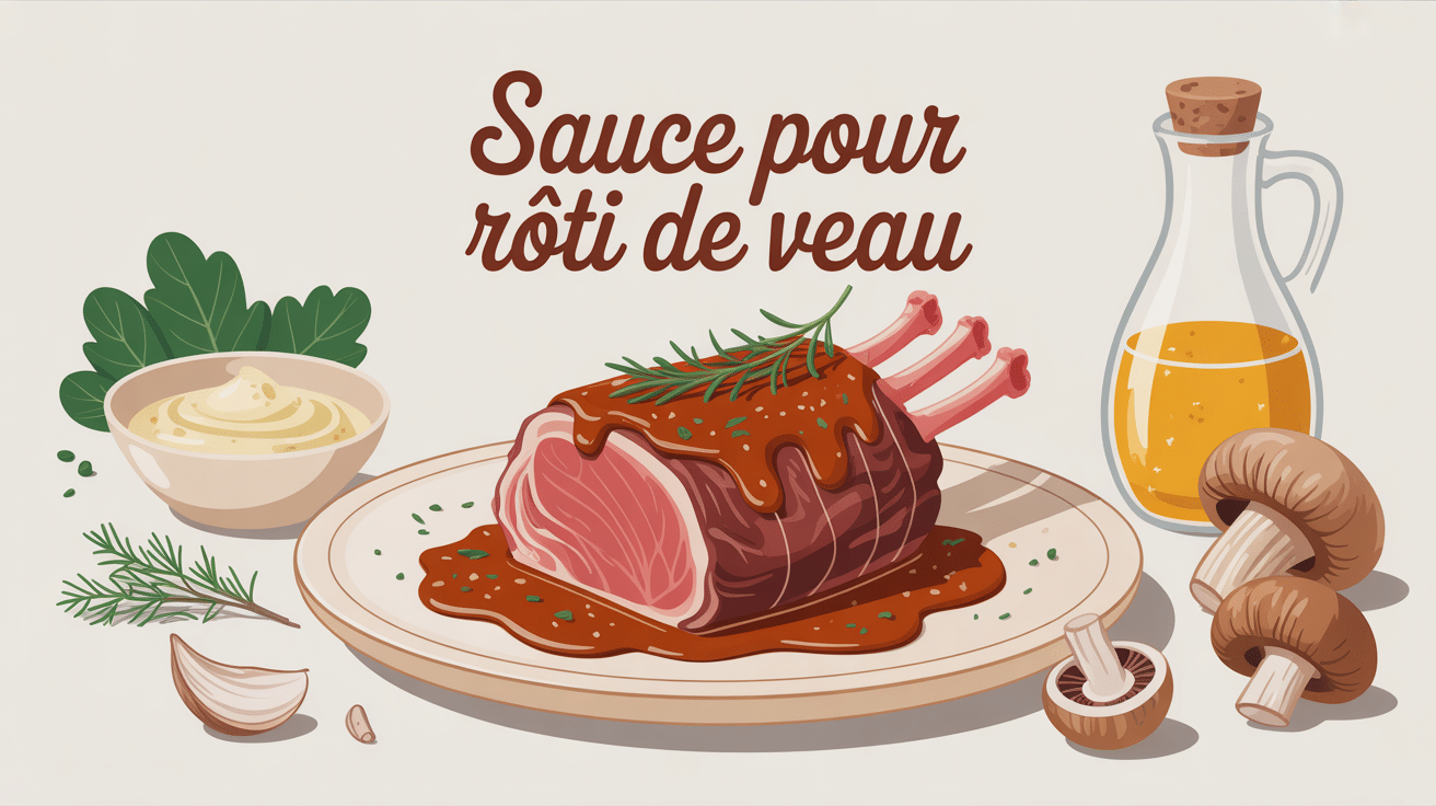 illustration sauce dorée pour rôti de veau, ambiance chaleureuse