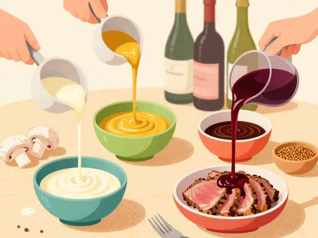 quatre sauces sur rôti de veau crème moutarde champignons vin