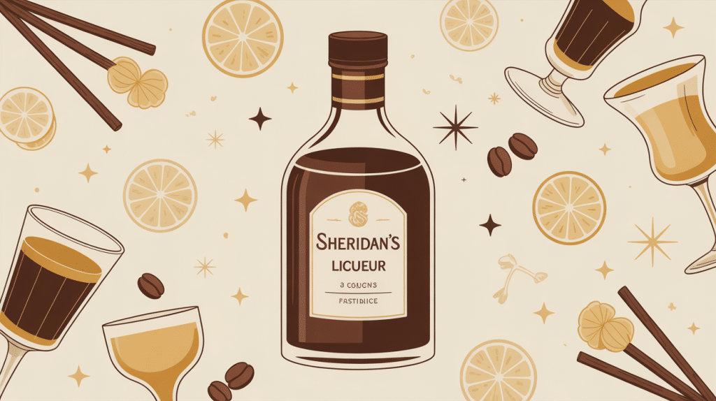 sheridan's liqueur flacon iconique crème café en ambiance festive