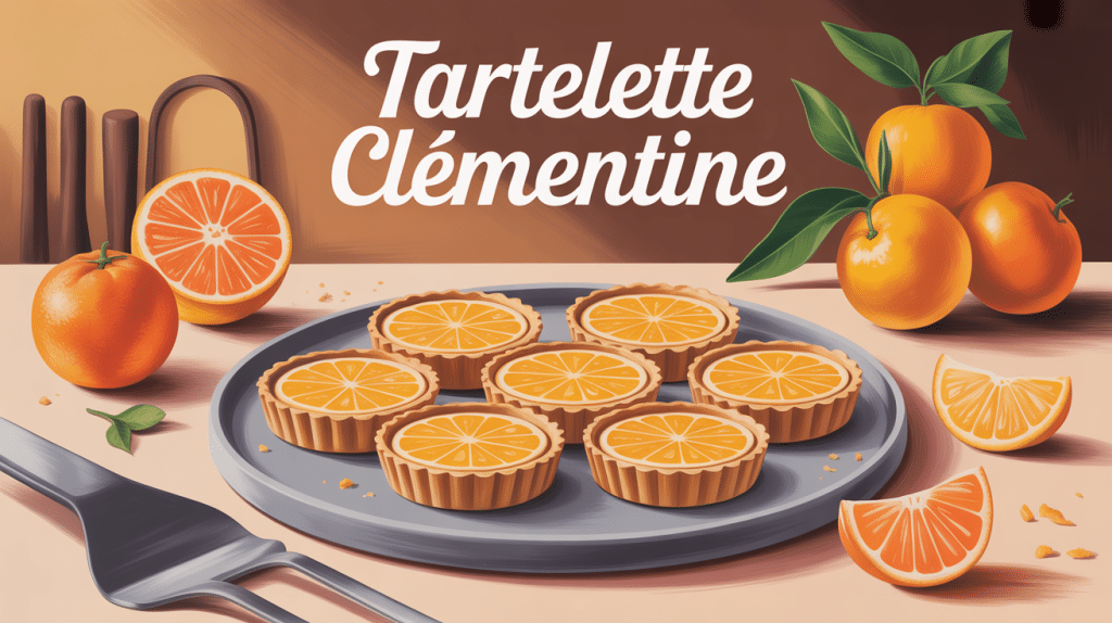 tartelette clementine sur table moderne avec clémentines et ustensiles