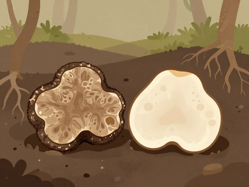 Coupe truffes toxiques et comestibles sous terre